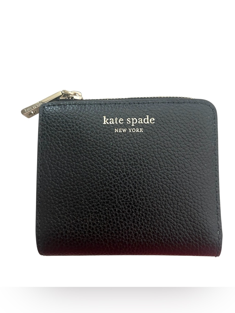 NWT Kate Spade EVA Small Full Zip Wallet Black Leather Square Bifold
